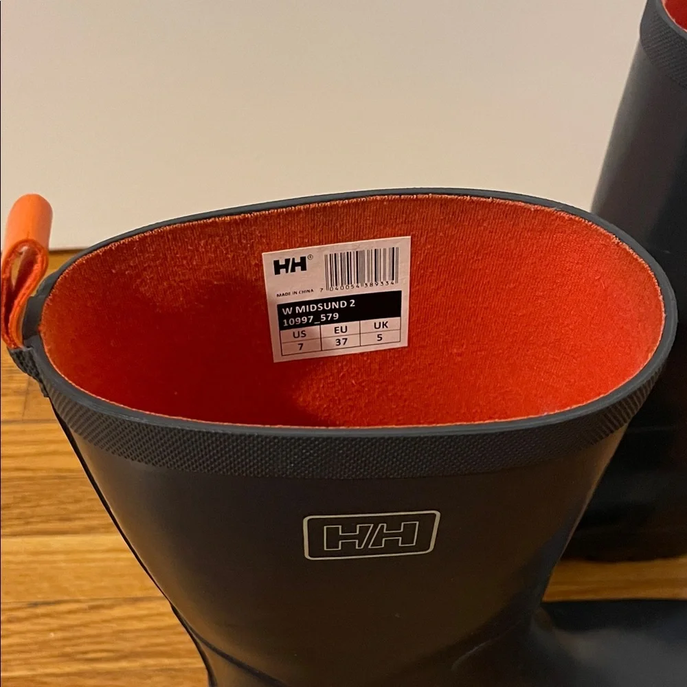 Helly Hansen Black Rain Boots with Orange Lining